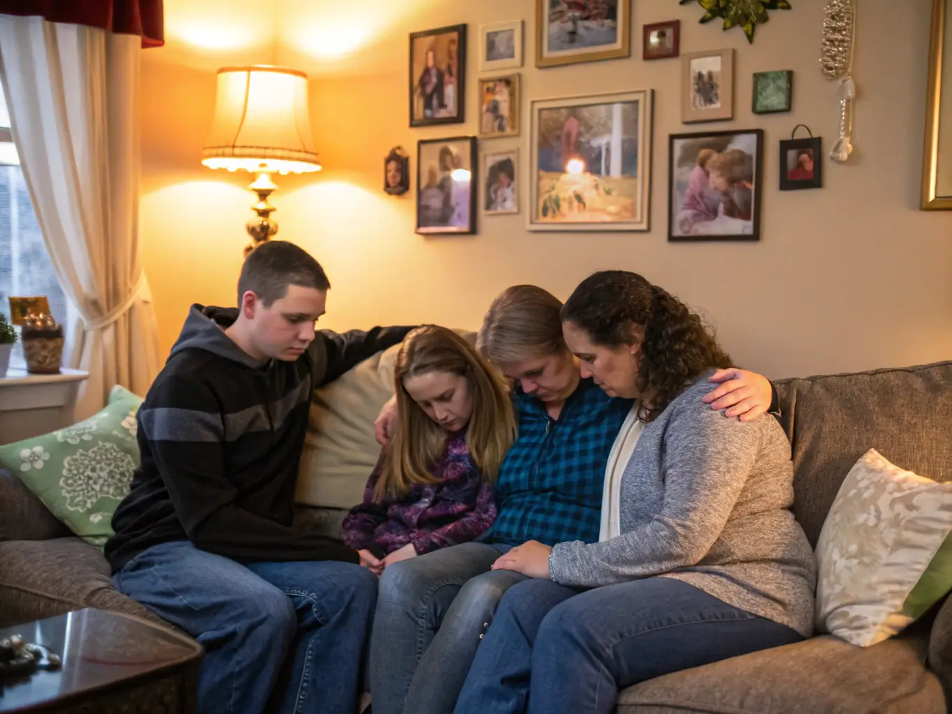 A family participating in a support group meeting, sharing experiences and offering encouragement to one another, highlighting the importance of family support.