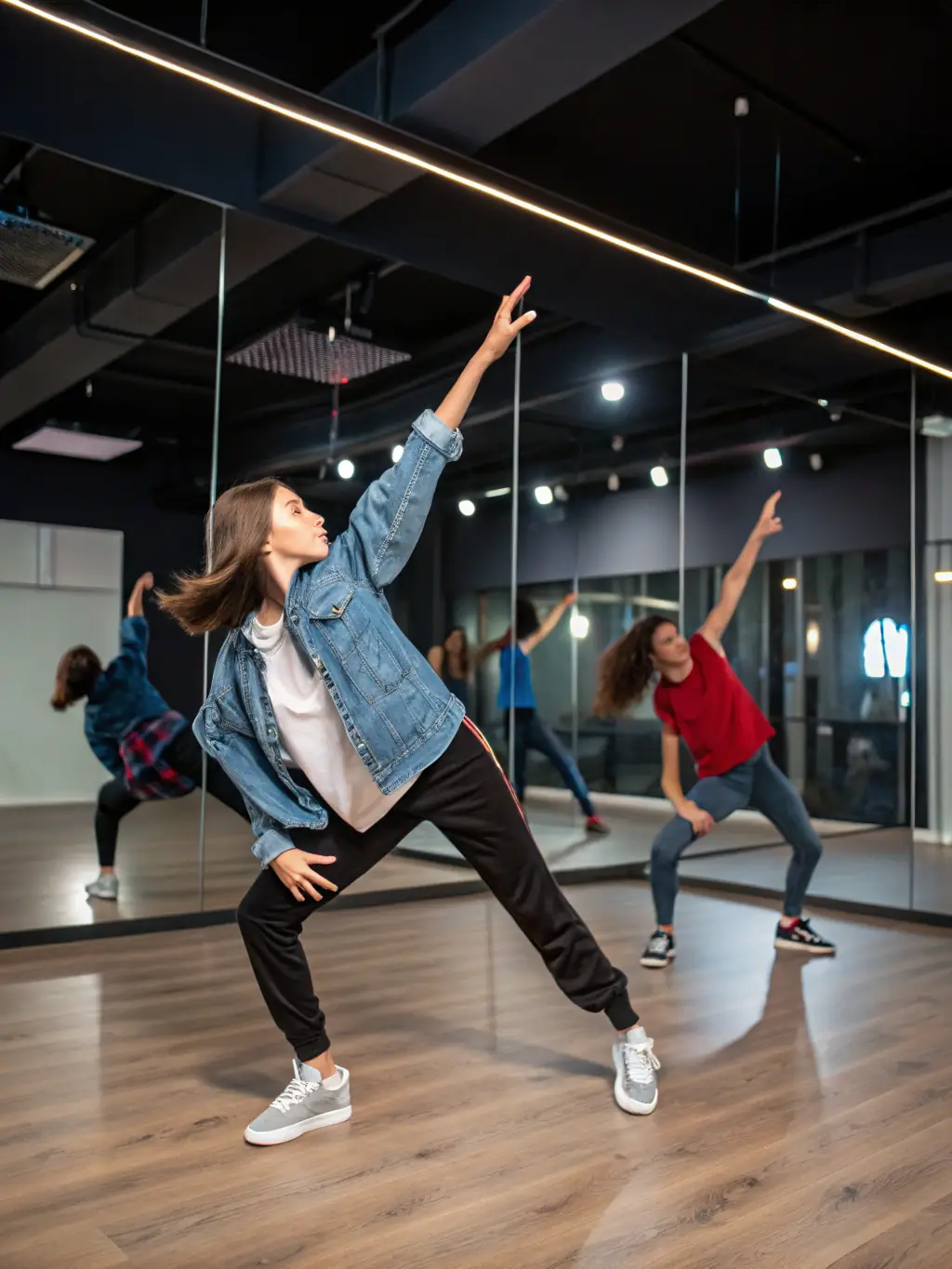 A dynamic dance workshop in progress, with participants of all ages learning new moves and enjoying the rhythm.