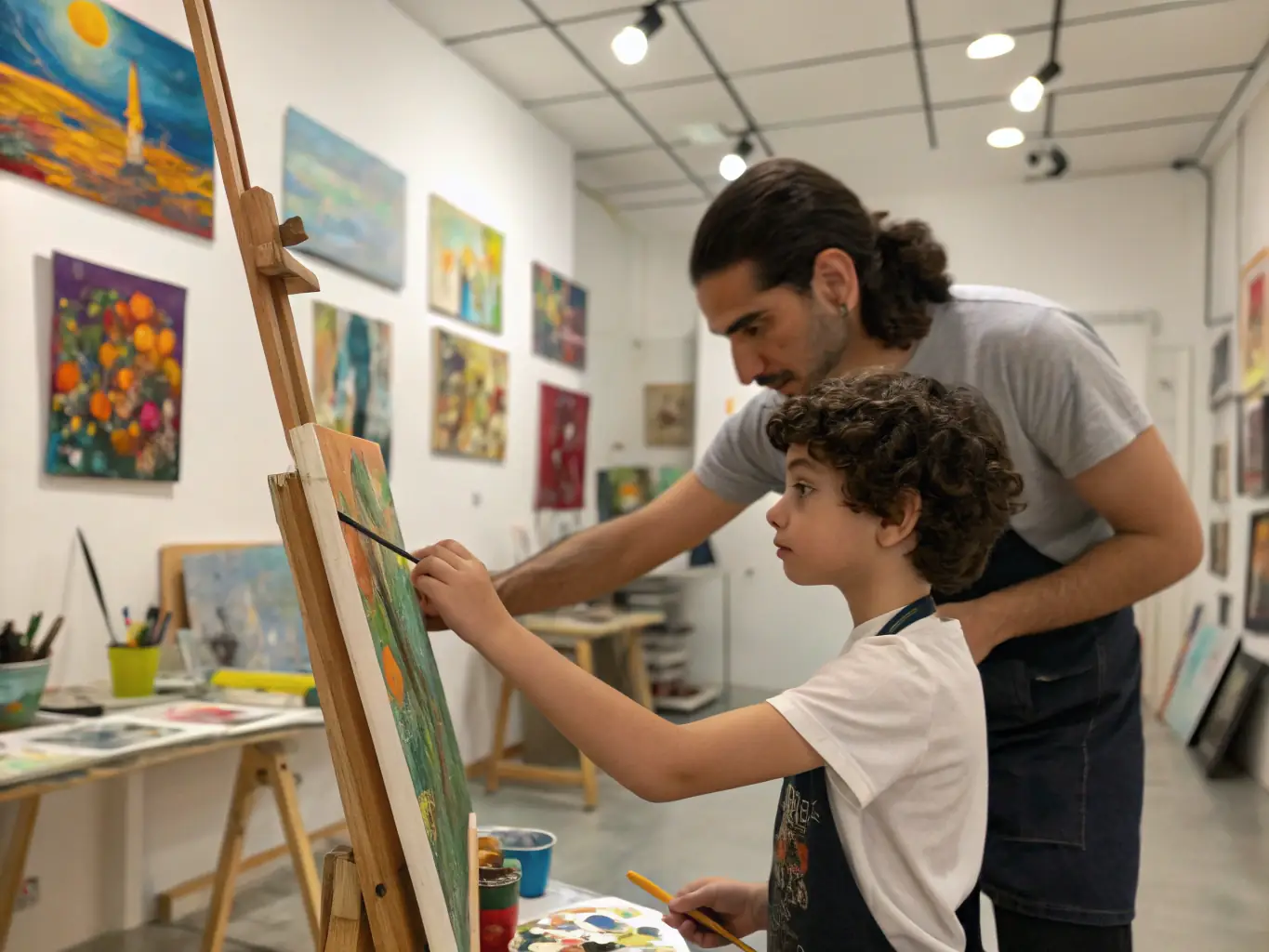 A picture of a professional artist mentoring an emerging artist, demonstrating ARTISTE POINT BARRE's dedication to supporting the professional development of artists.