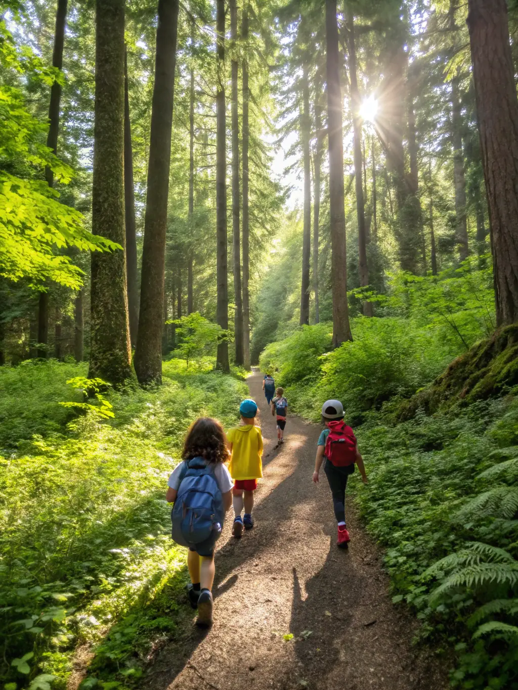 A picture of CSNB staff leading a guided nature walk for school children, promoting environmental education and awareness.