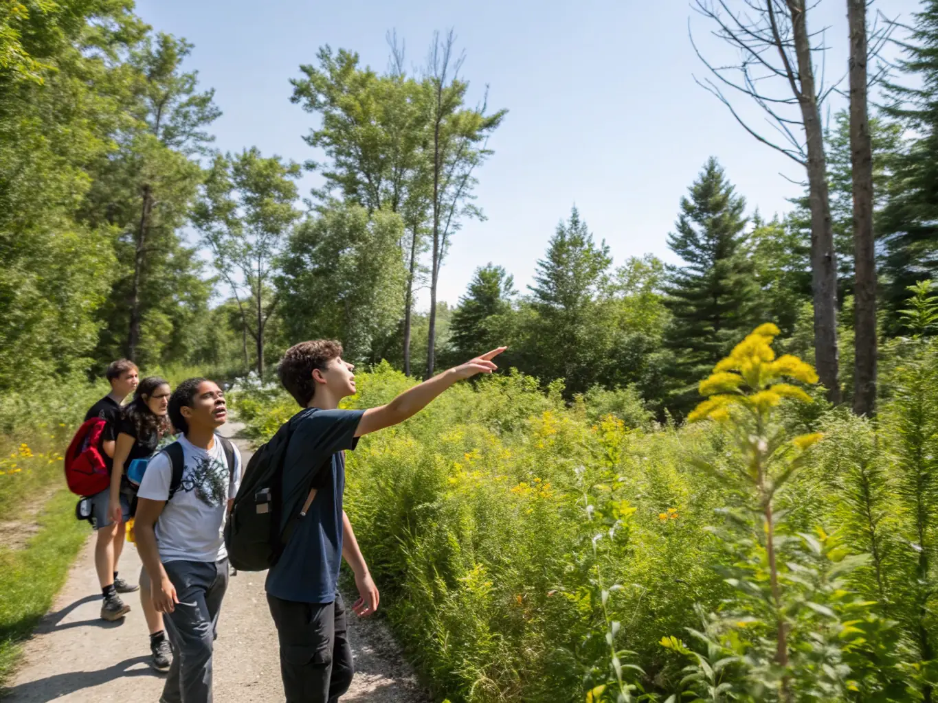 A group of students participating in an educational workshop about local flora and fauna in Burgundy.